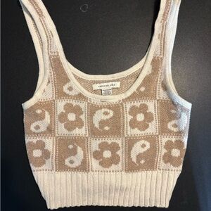American Eagle Outfitters Tan and Cream Patterned Tank Top